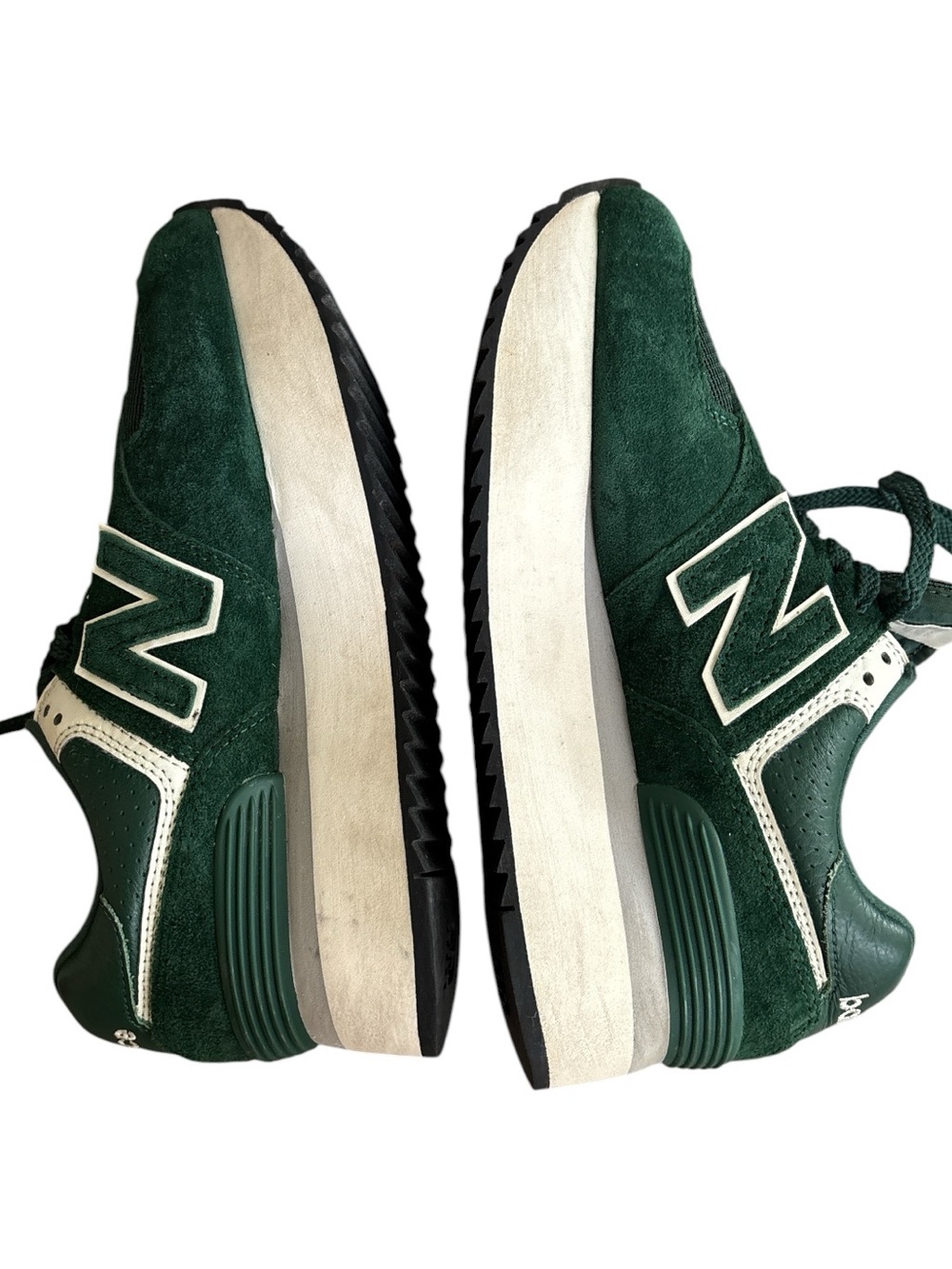 New Balance 574 Women's Acidic Green Suede Platform Sneakers with White Accents - Picture 10 of 10